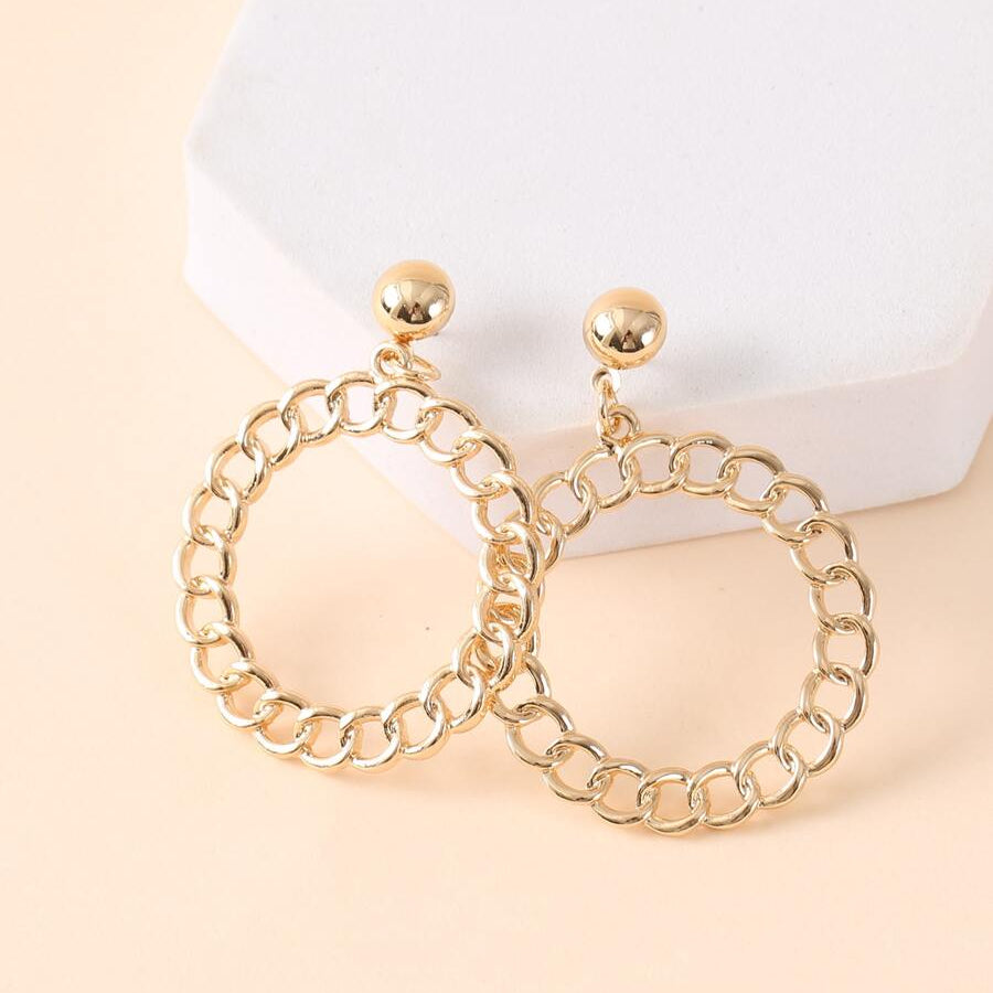 Dangle Drop Korean Vintage Gold Cuban Chain Hoop Drop Earrings