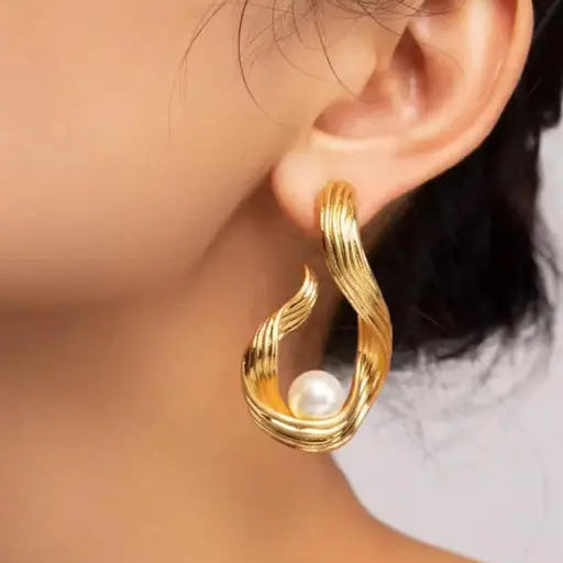 Elegant Party-Wear Drop Earrings Stainless Steel pearl accents