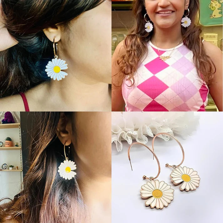 Korean Silver Daisy Flower White Earring