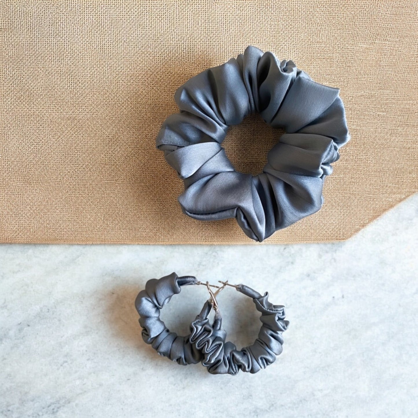 Silver Cloud Scrunchie Hoop earring set