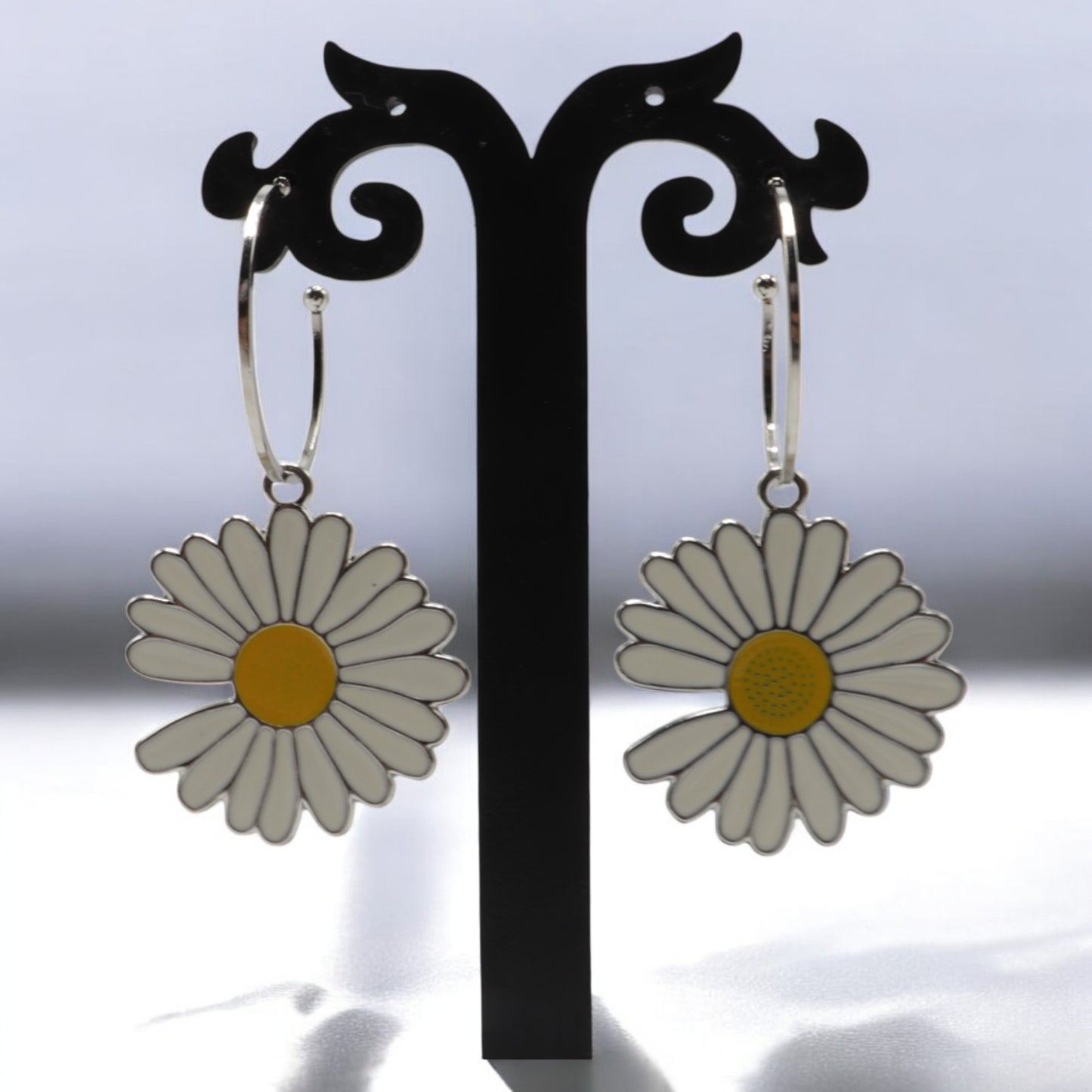 Korean Silver Daisy Flower White Earring