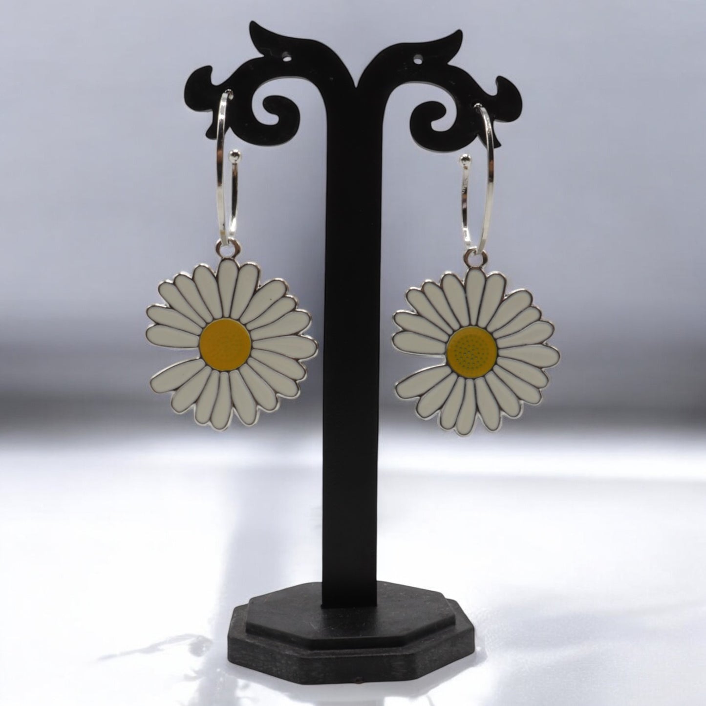 Korean Silver Daisy Flower White Earring