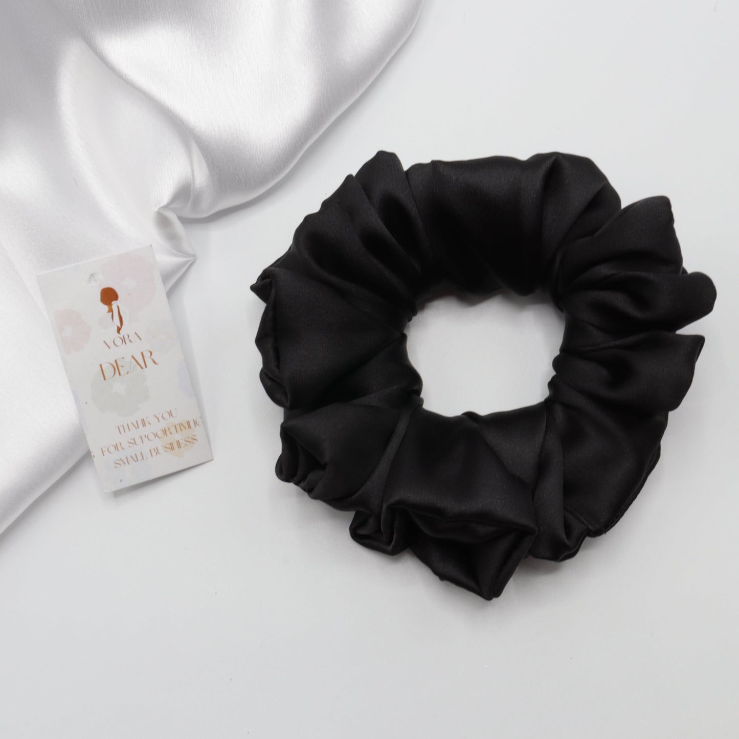 Vora Medium Silk Satin Scrunchie - Black Shade