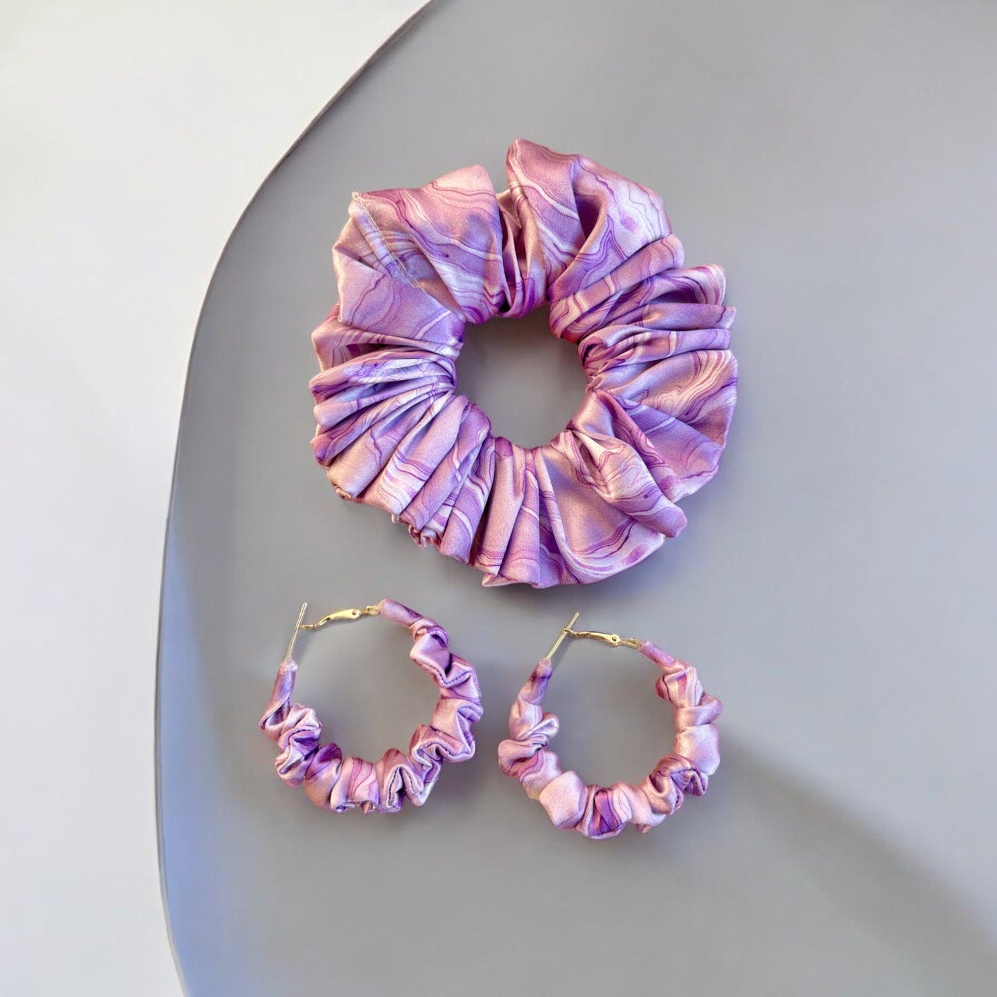 Moonlit Marble Scrunchie Hoop earring set