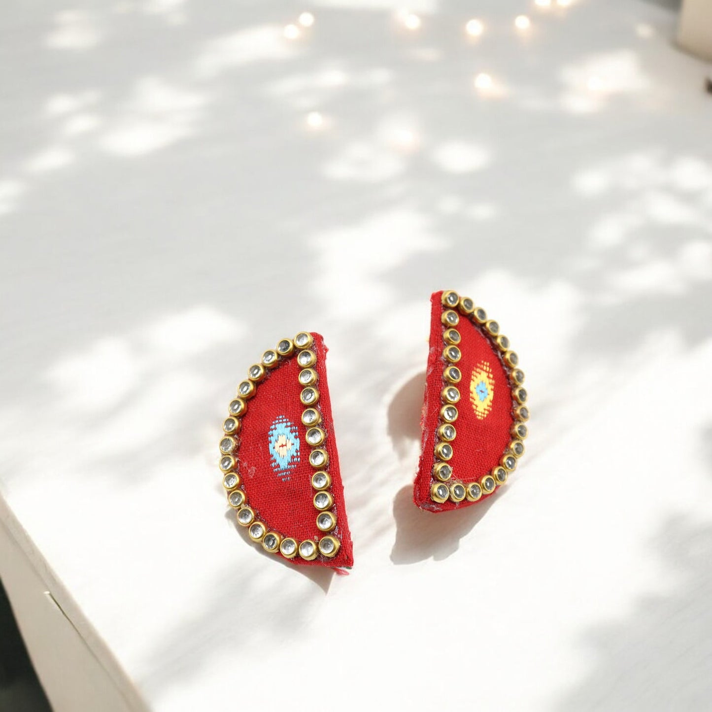 Cotton Fabric Top Half Round Earring