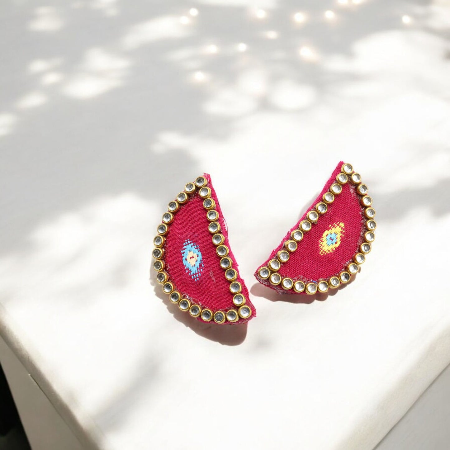 Cotton Fabric Top Half Round Earring