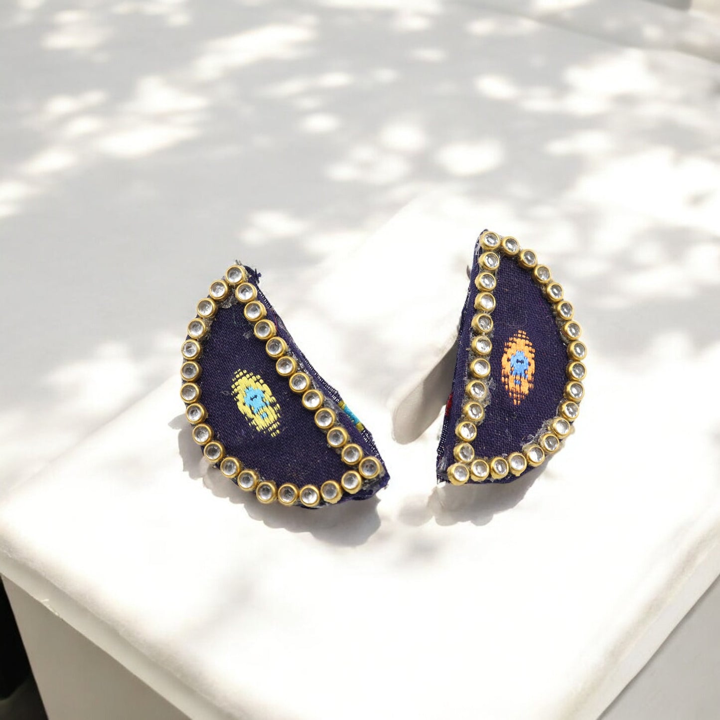 Cotton Fabric Top Half Round Earring