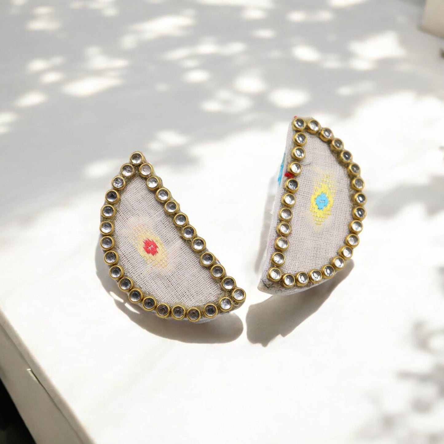 Cotton Fabric Top Half Round Earring