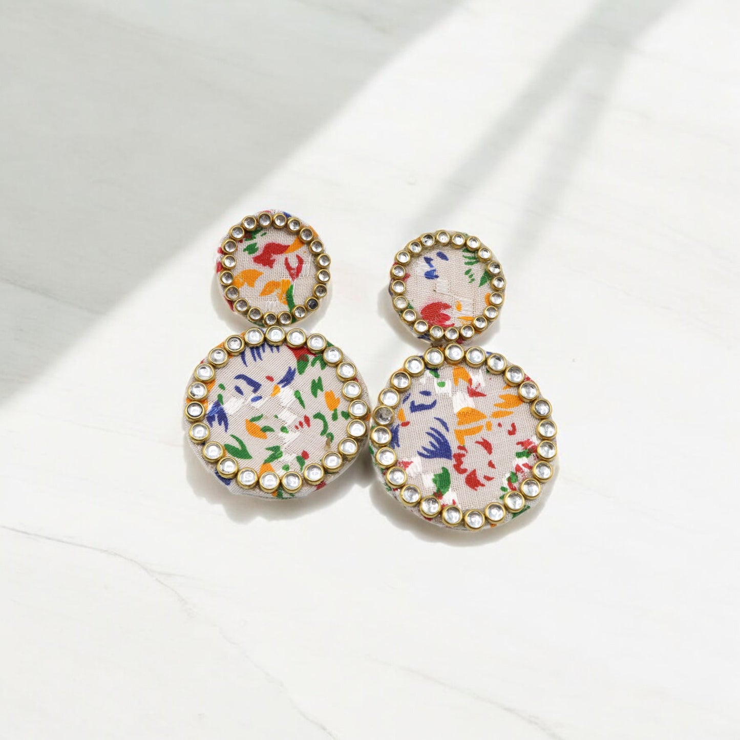 Multicolour Fabric Top Round Earring