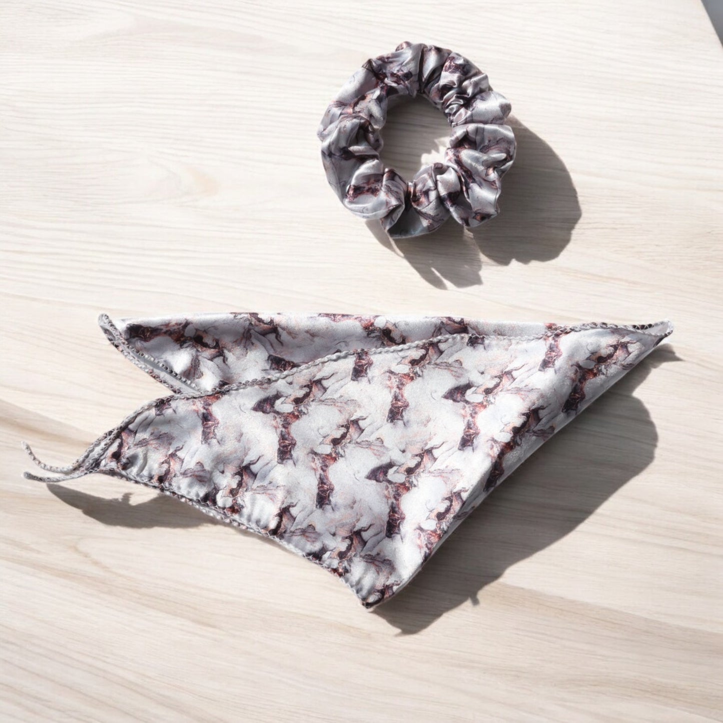Silk Satin Scarf Scrunchie – Marble