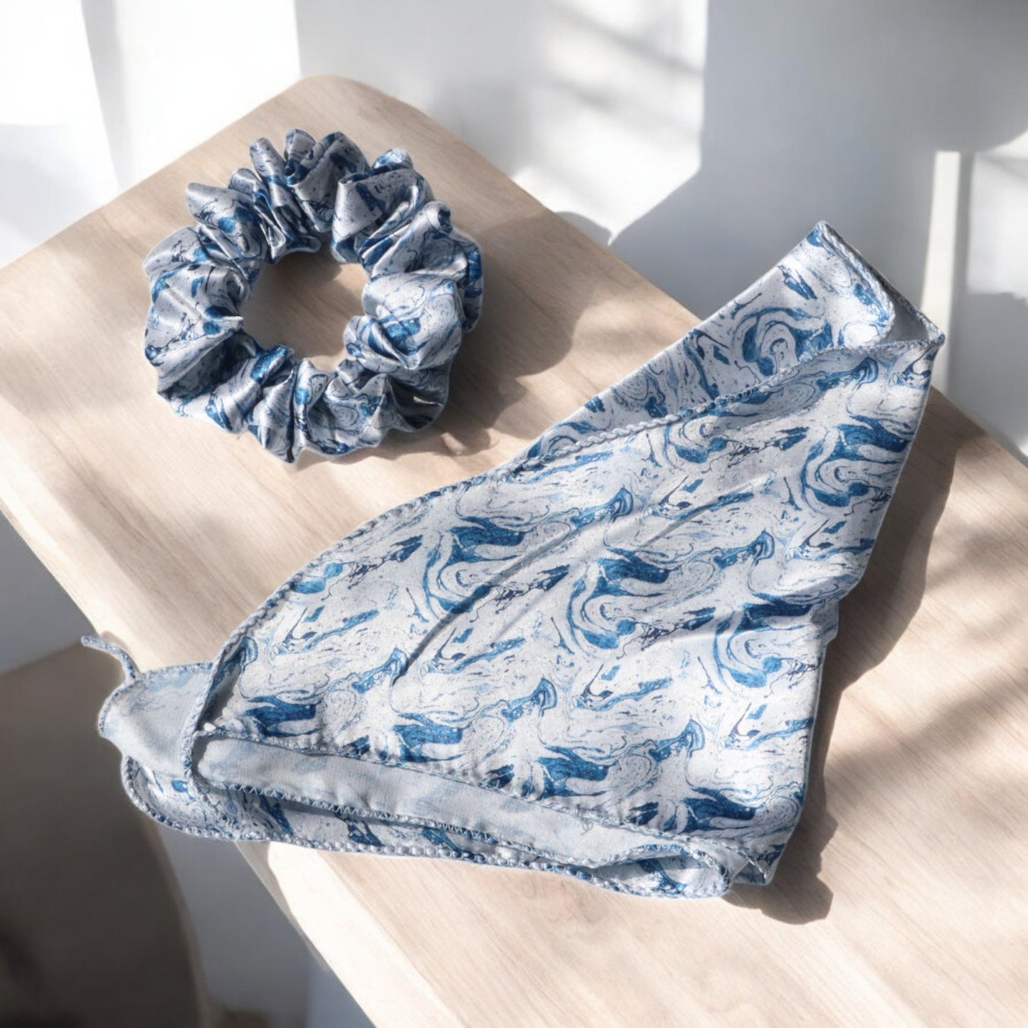 Silk Satin Scarf Scrunchie – Marble