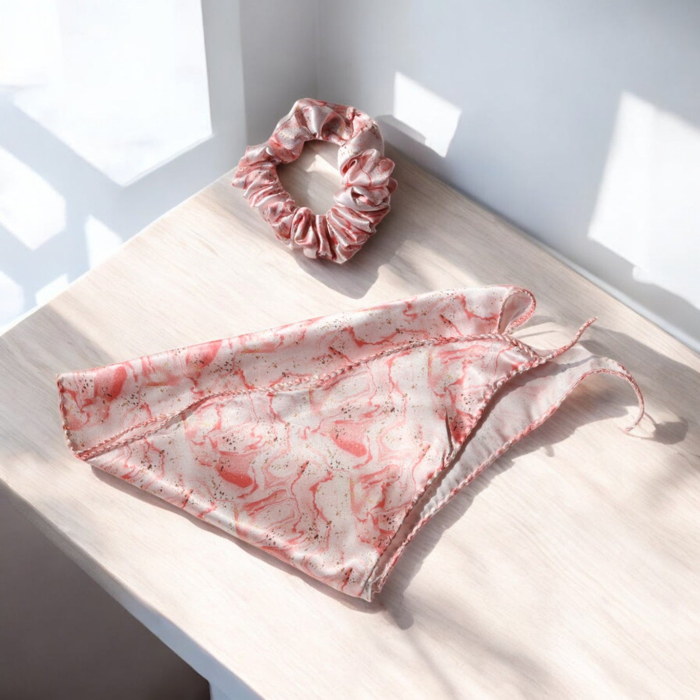 Silk Satin Scarf Scrunchie – Marble