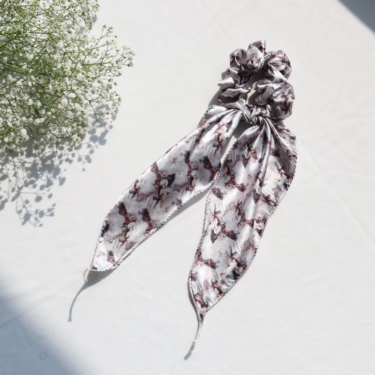 Silk Satin Scarf Scrunchie – Marble