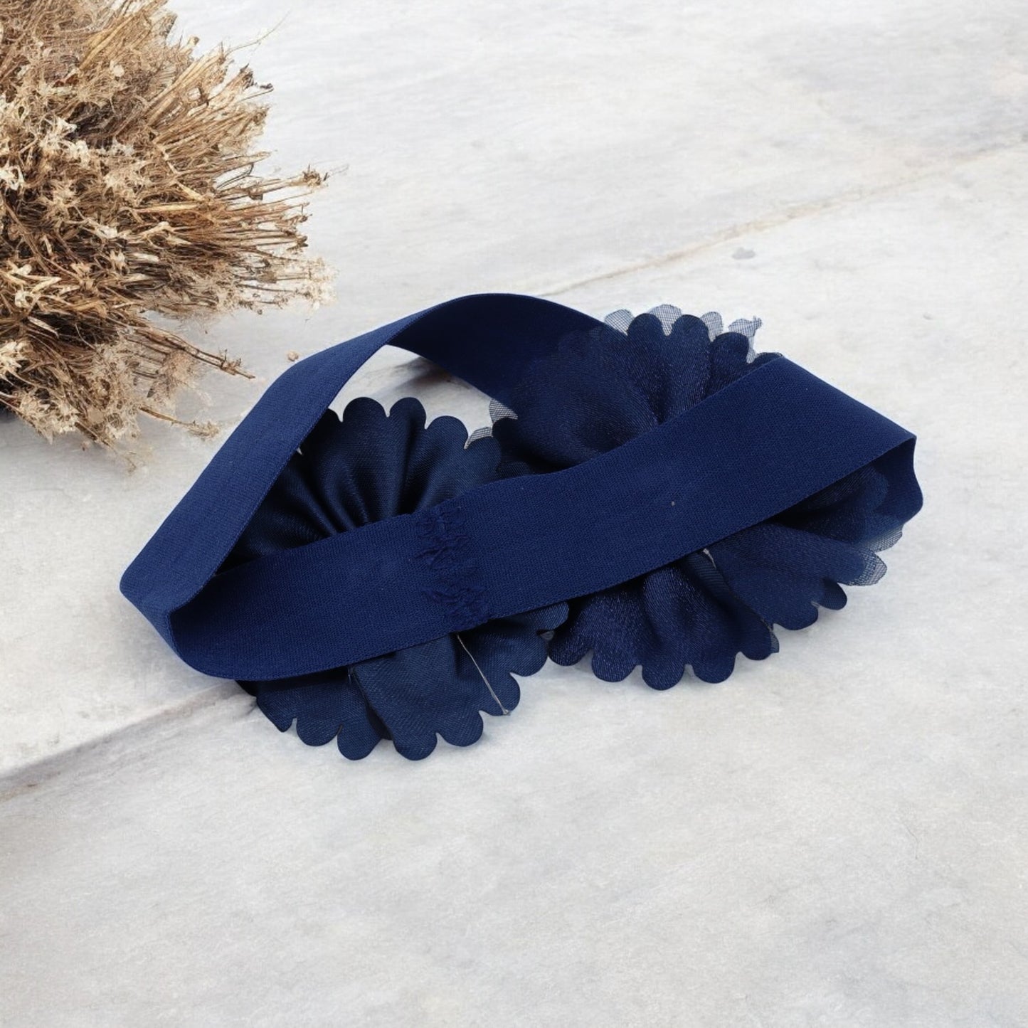 Baby Hairband with Two Petite Flowers Navy Blue
