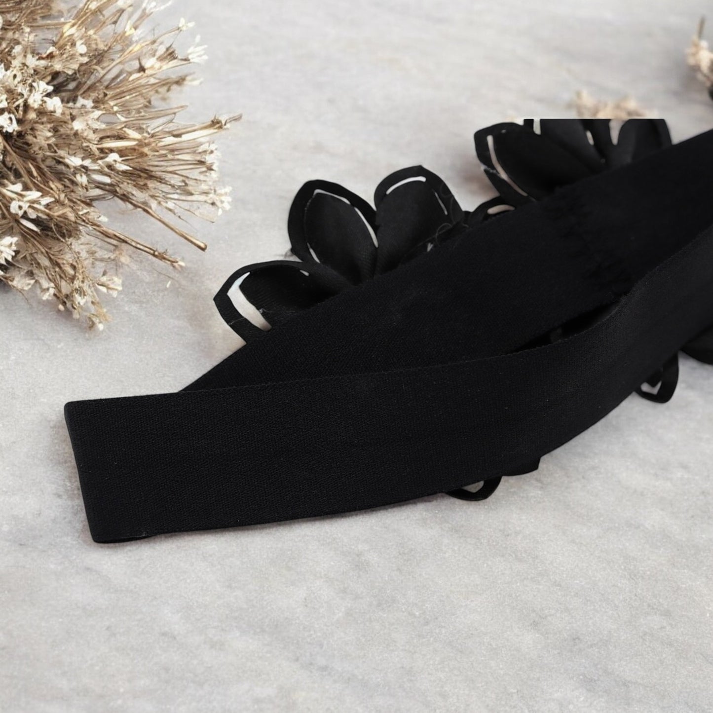 Baby Hairband with Two Petite Flowers Black