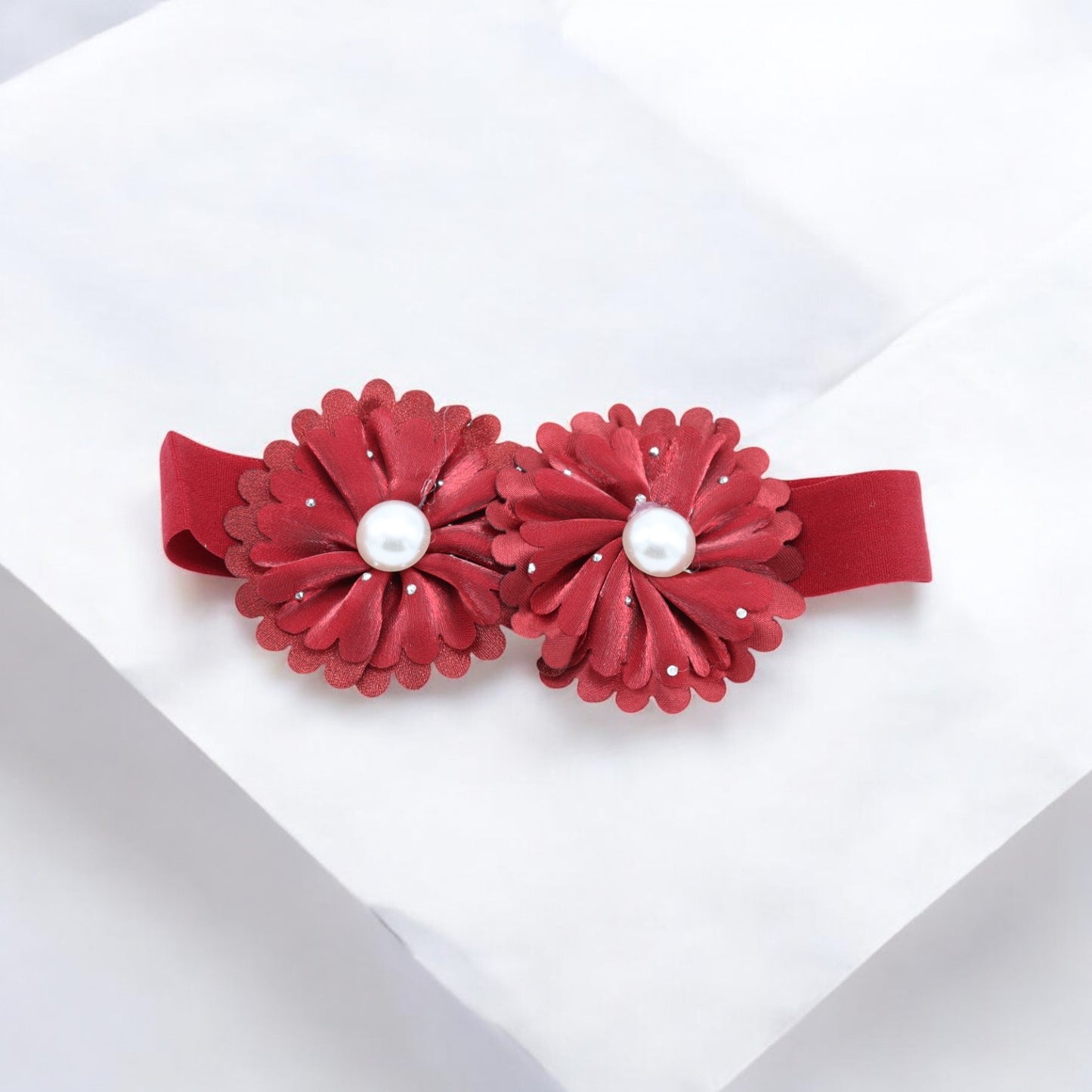 Baby Hairband with Two Petite Flowers Red
