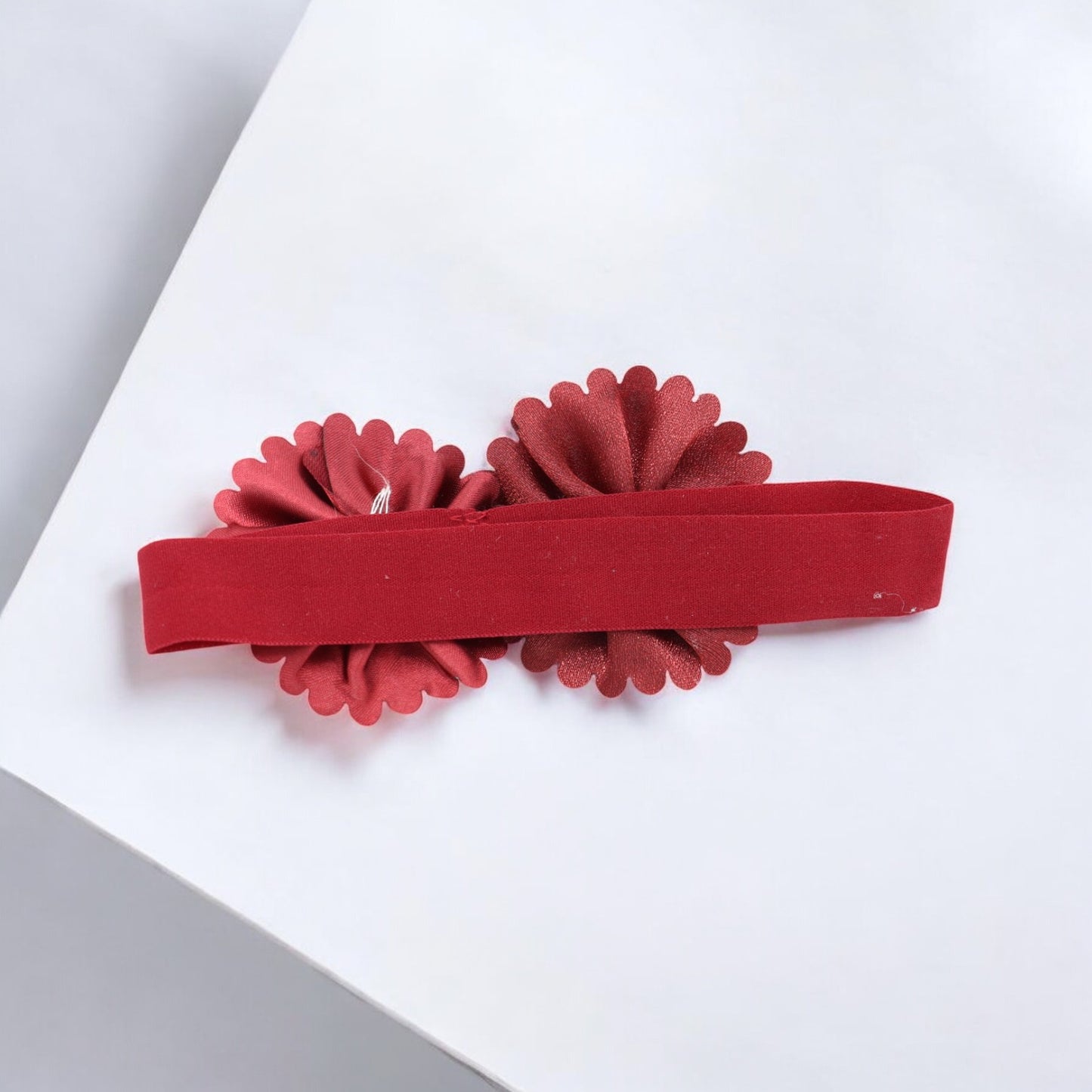 Baby Hairband with Two Petite Flowers Red