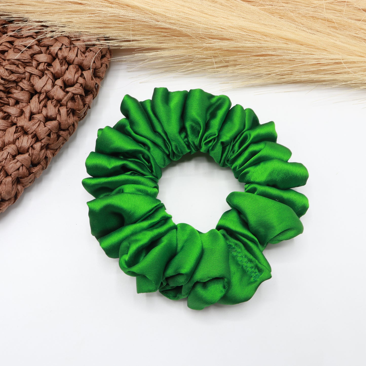 Vora Medium Silk Satin Scrunchie - Green Shade