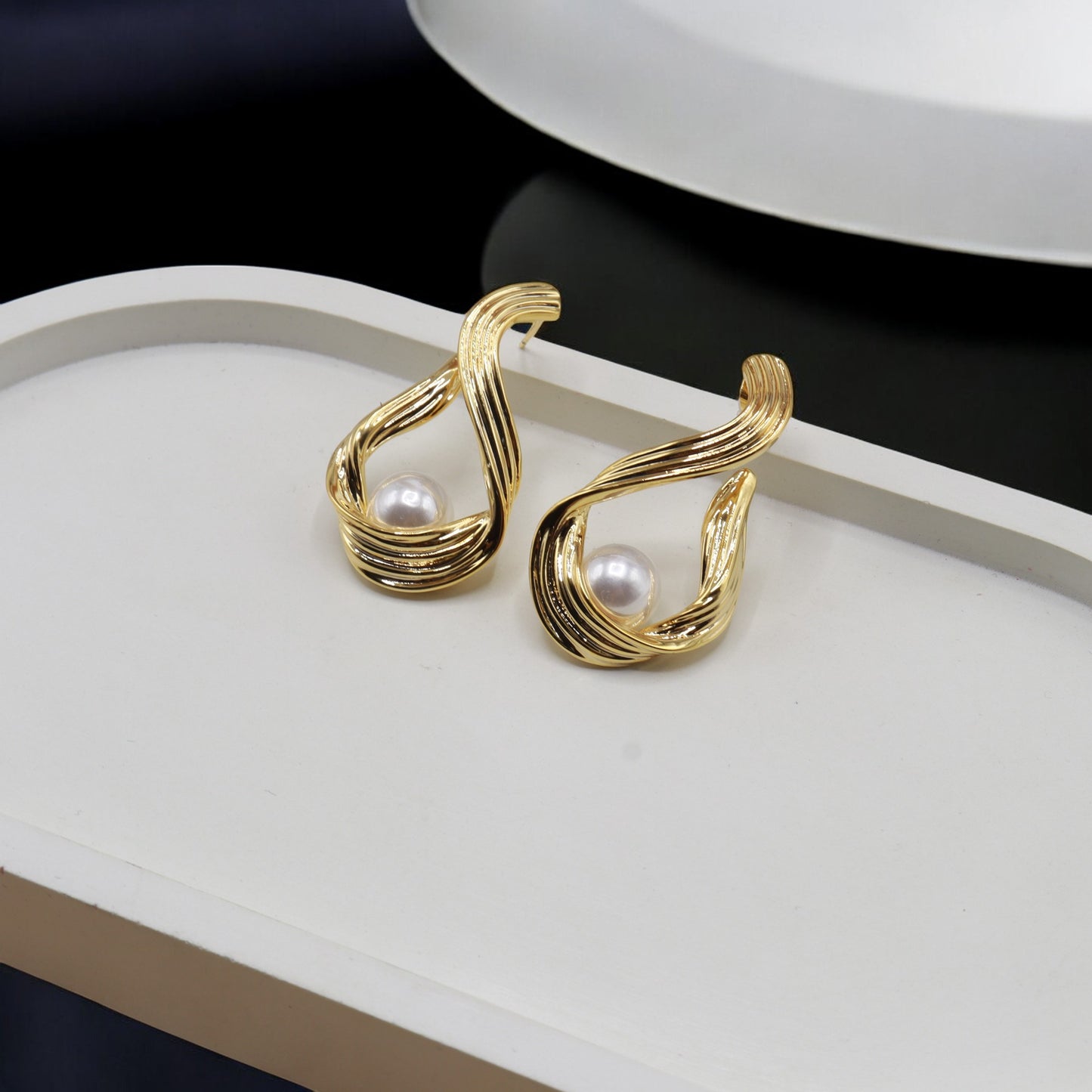 Elegant Party-Wear Drop Earrings Stainless Steel pearl accents