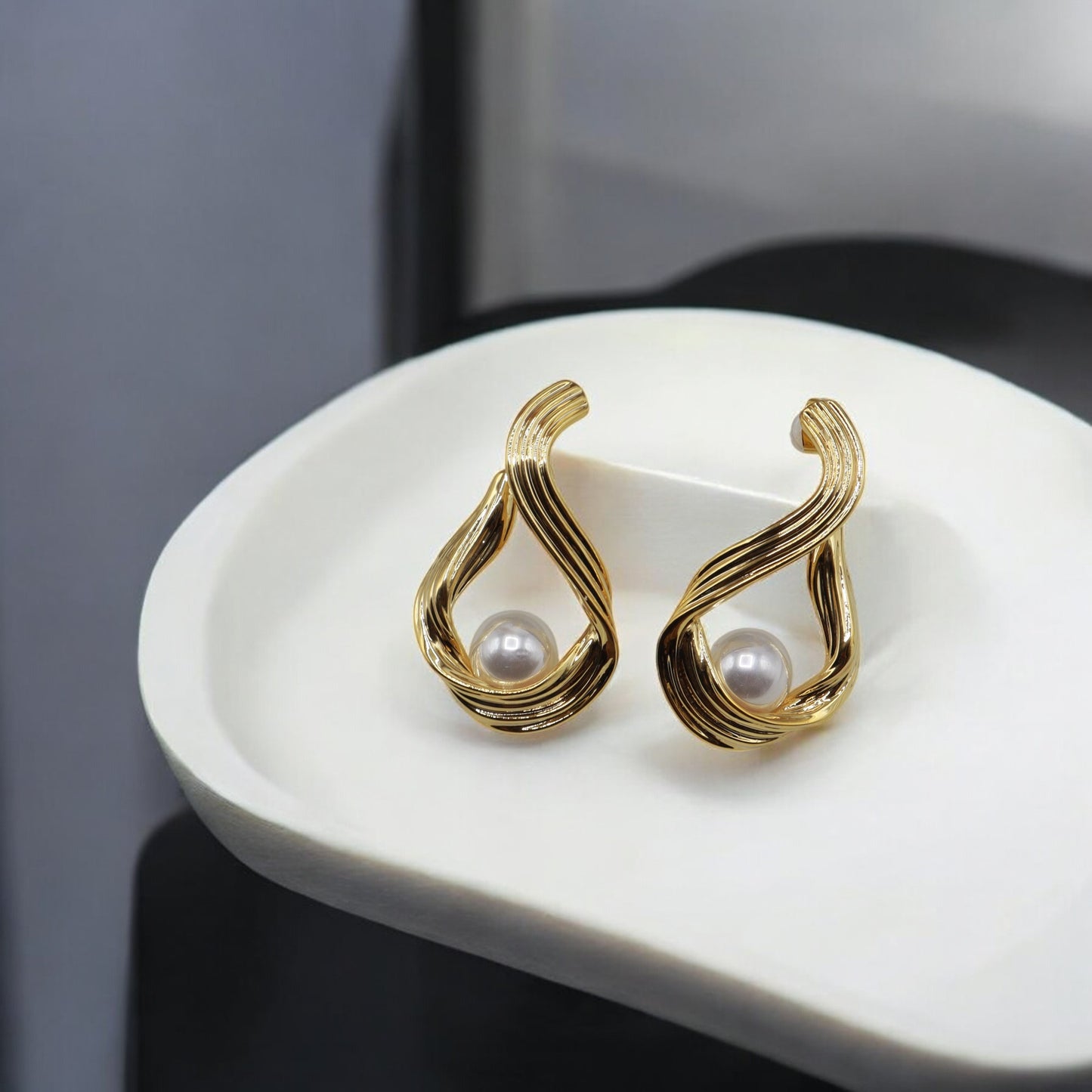 Elegant Party-Wear Drop Earrings Stainless Steel pearl accents