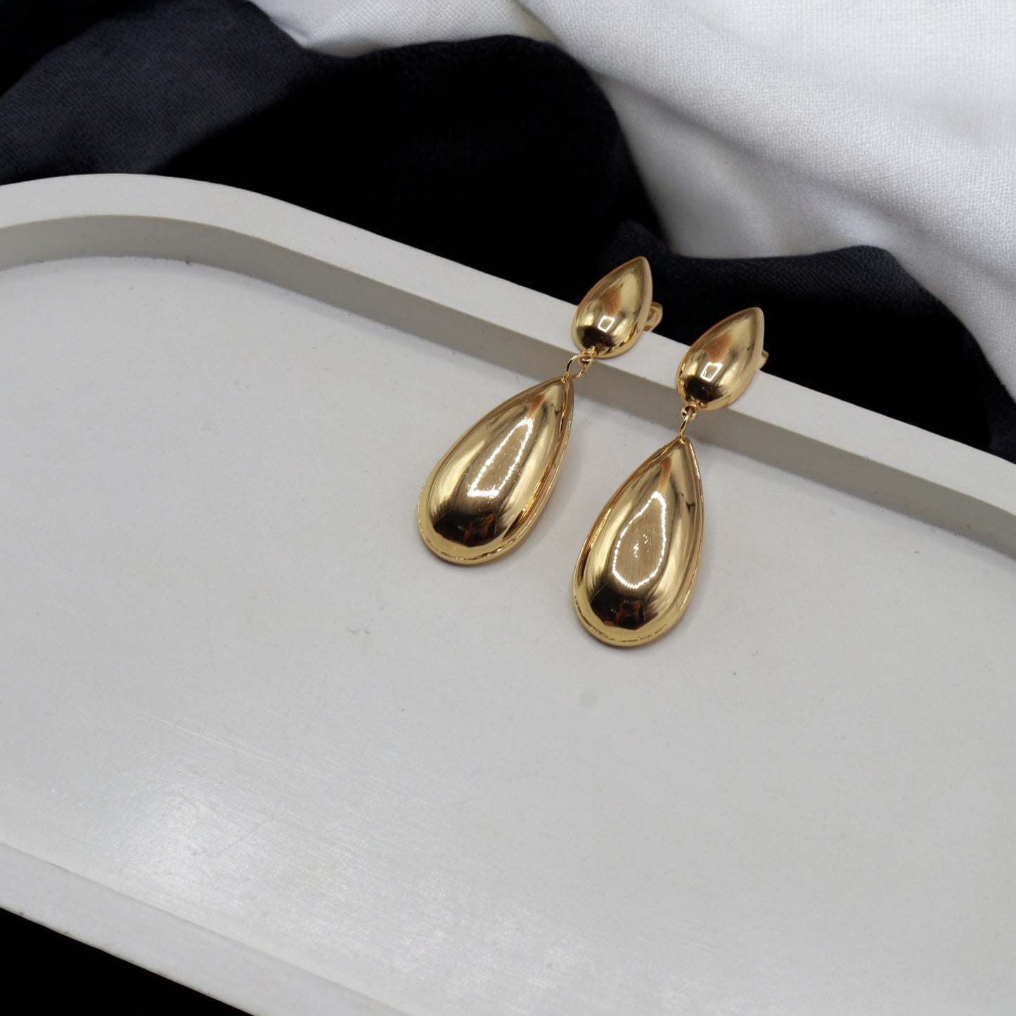 Elegant Party-Wear Drop Earrings Stainless Steel Double Teardrop