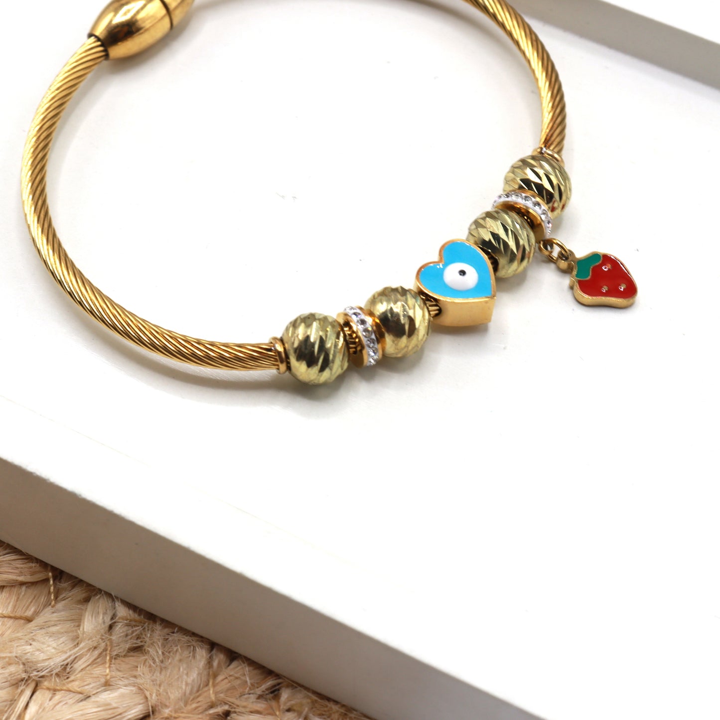 strawberry and Evil Eye stainless steel plated gold 18 k never change color waterproof bracelet