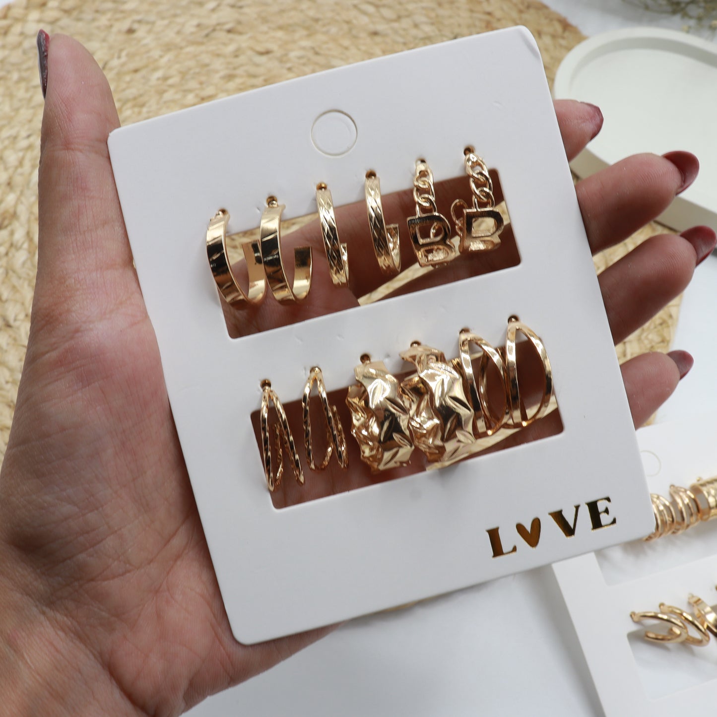 6 Sets of Stylish and Elegant Simple Studed C-shaped Earrings
