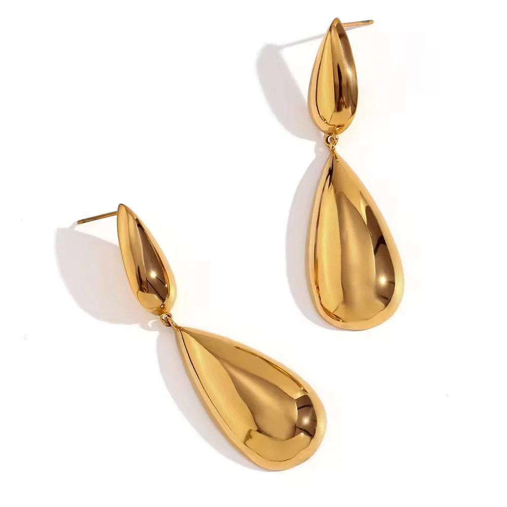 Elegant Party-Wear Drop Earrings Stainless Steel Double Teardrop