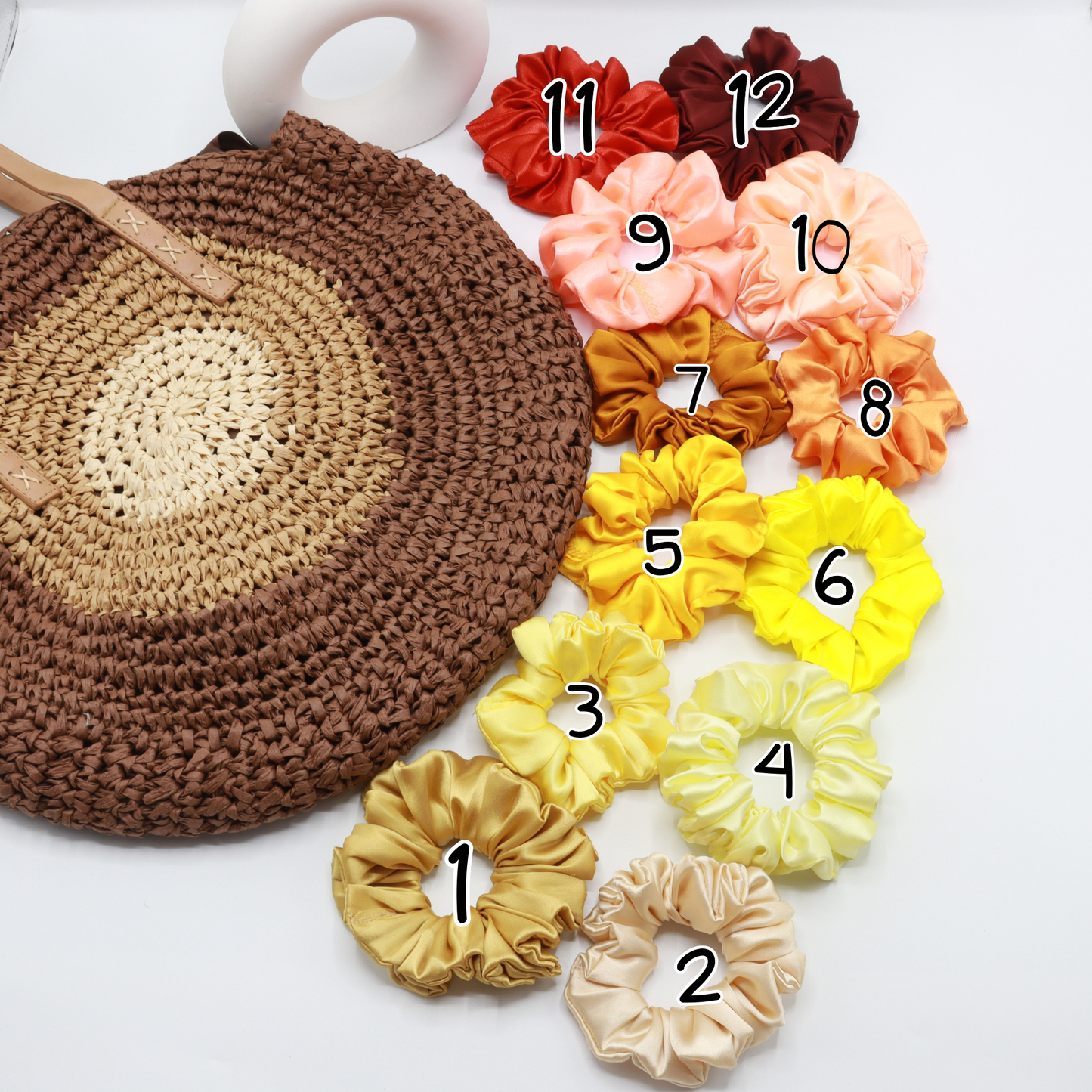 Vora Medium Silk Satin Scrunchie - Red yellow Shade