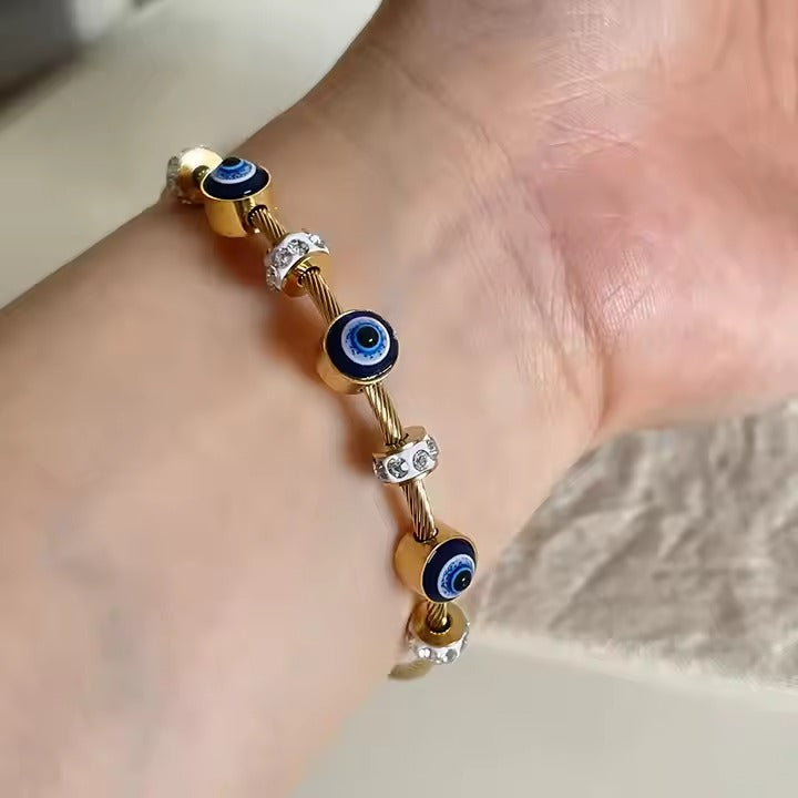 Evil eye stainless steel plated gold 18 k never change color waterproof bracelet