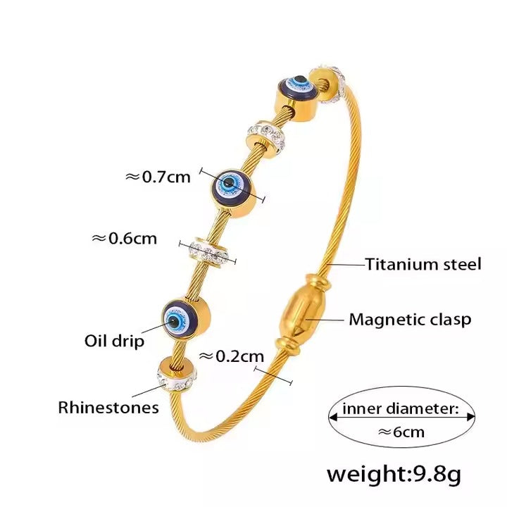 Evil eye stainless steel plated gold 18 k never change color waterproof bracelet