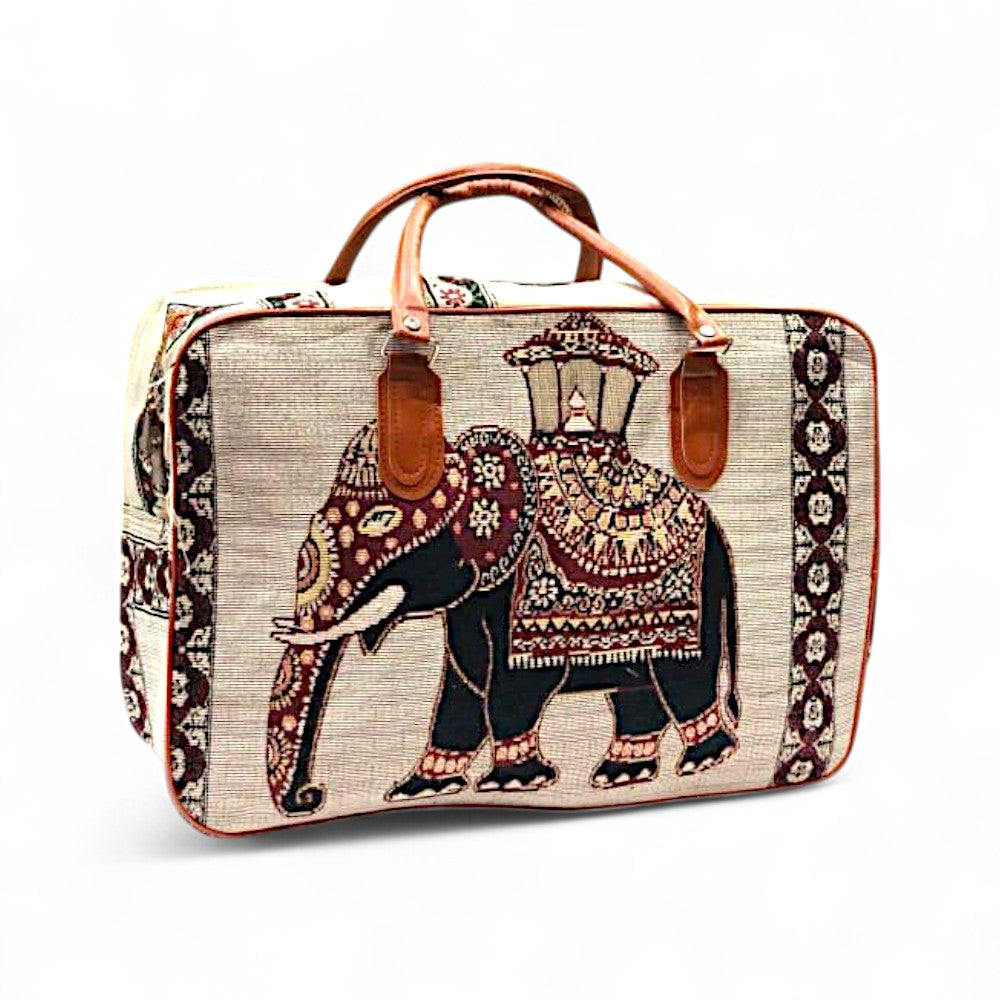 Ethnic Elephant Print Canvas Duffel Bag