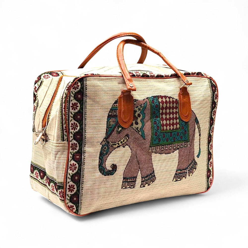 Ethnic Elephant Print Canvas Duffel Bag