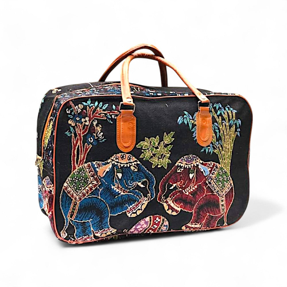 Ethnic Elephant Print Canvas Duffel Bag