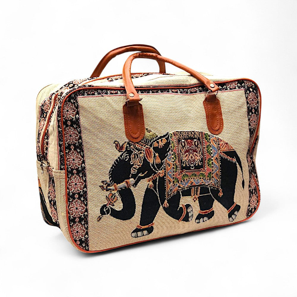 Ethnic Elephant Print Canvas Duffel Bag