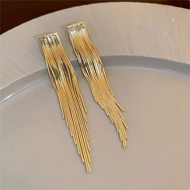 Elegant Party-Wear Drop Earrings Stainless Steel Chain Tassel Design Dangle