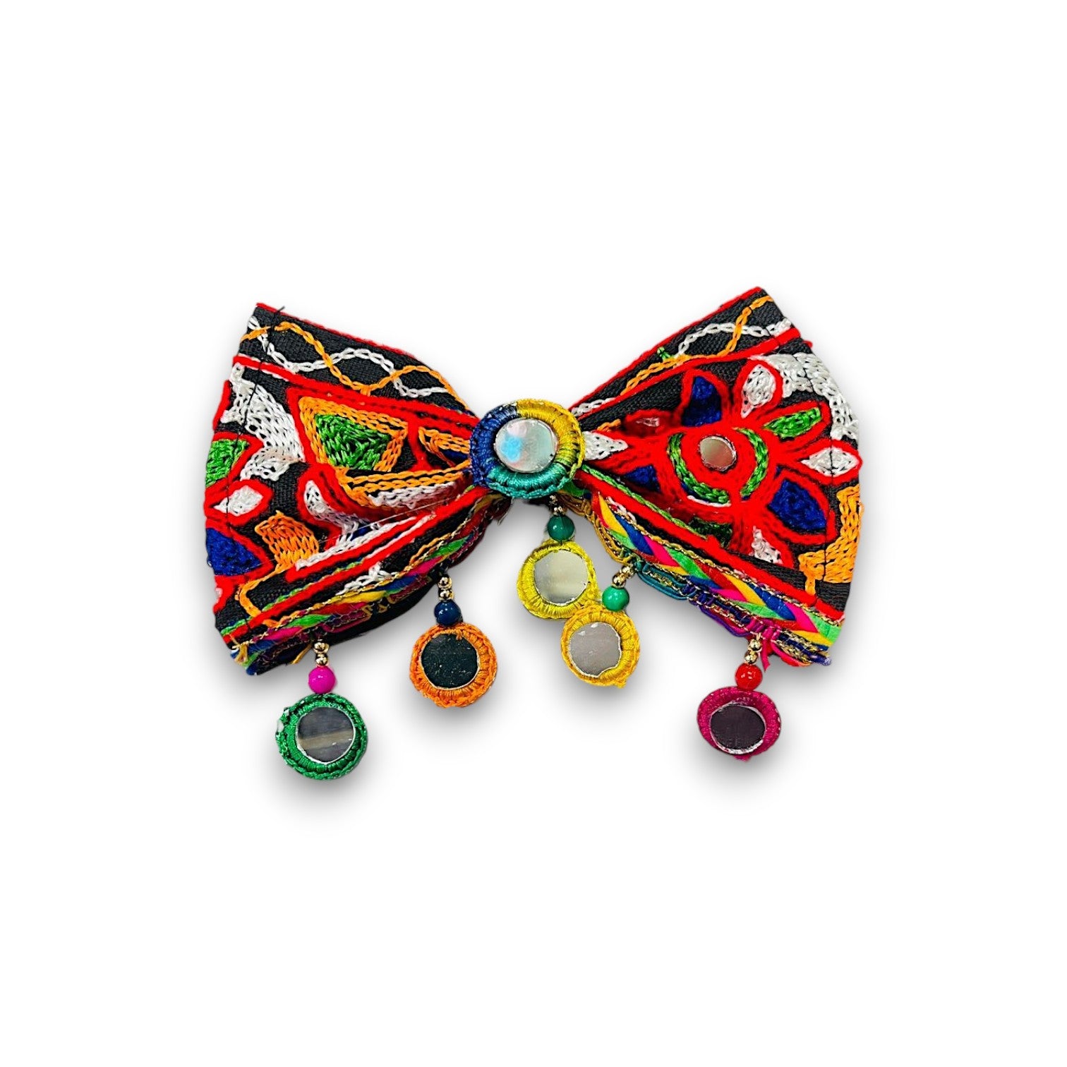 Mirror Work Embroidered Bow Hair Clip