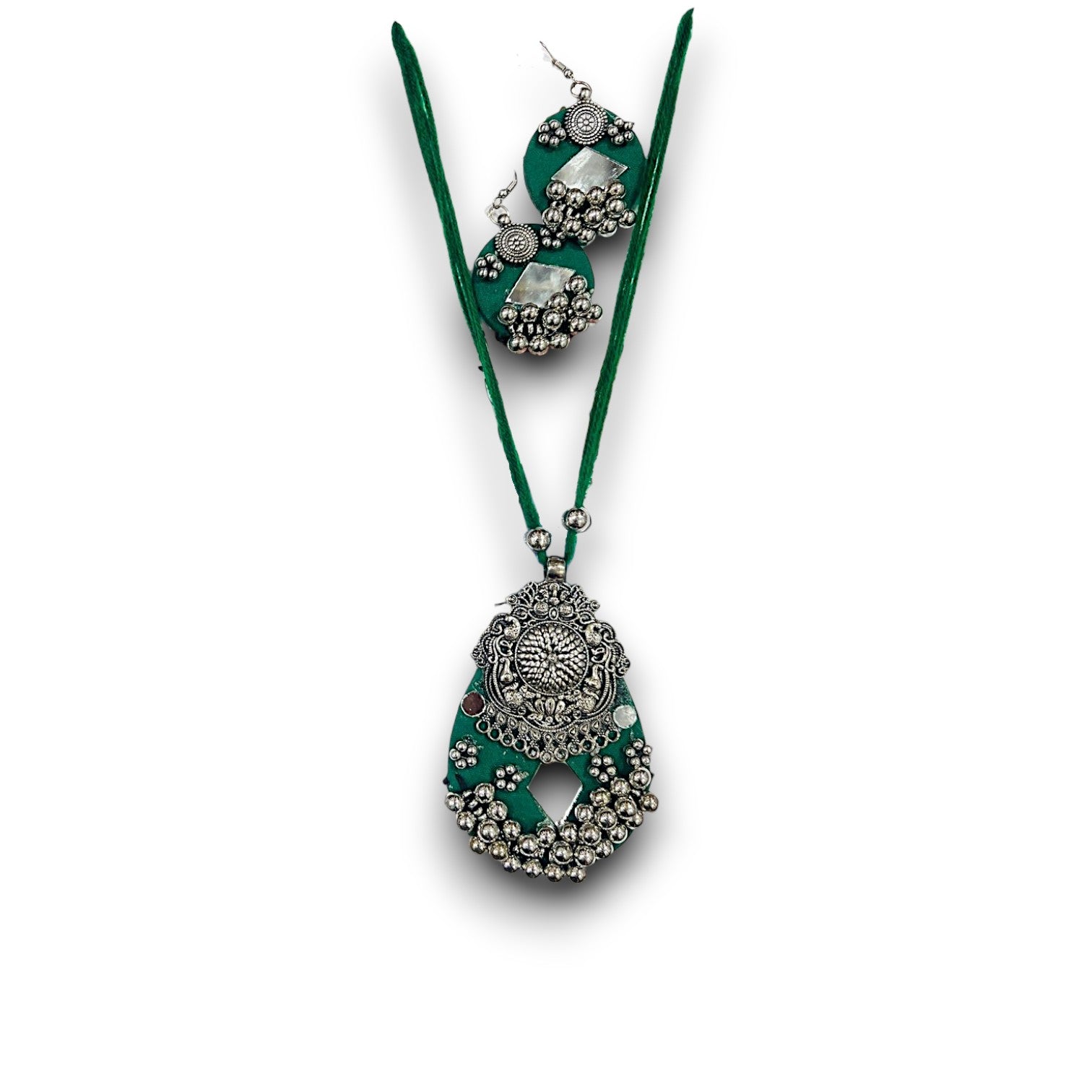 Handmade Fabric Necklace Set with Earrings