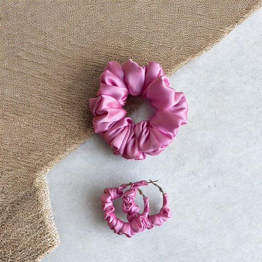 Electric Rose Scrunchie Hoop earring set