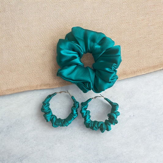 Sapphire Feather Scrunchie Hoop earring set