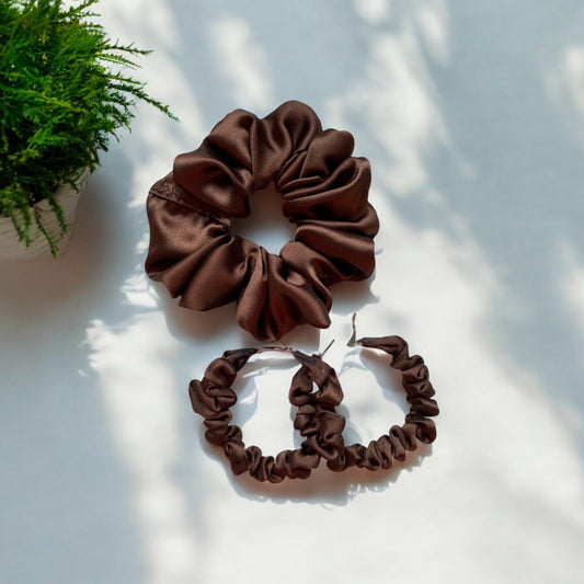 Cheerful Brown Scrunchie Hoop earring set