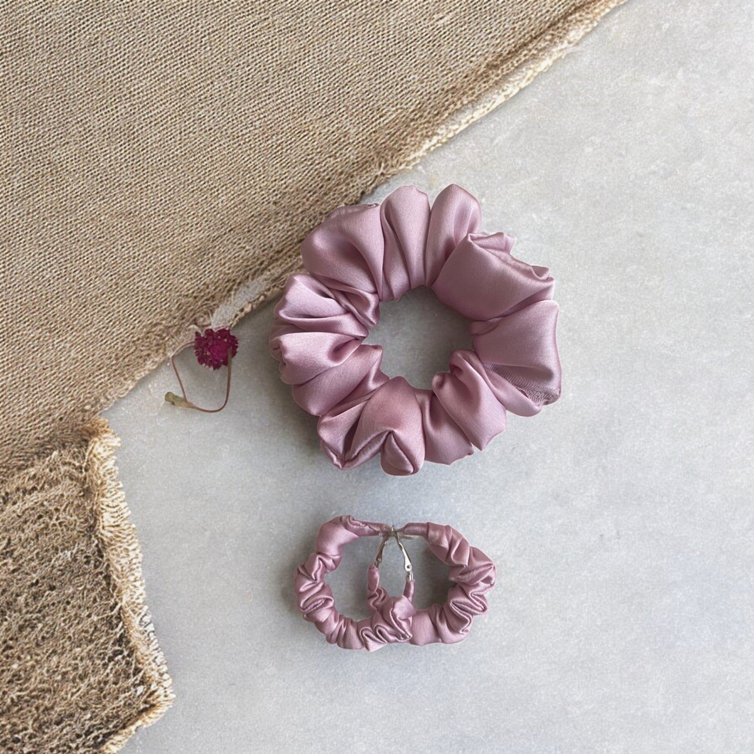 Blush Petal Scrunchie Hoop earring set