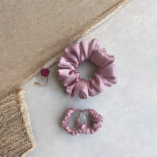Blush Petal Scrunchie Hoop earring set