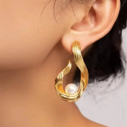 Elegant Party-Wear Drop Earrings Stainless Steel pearl accents