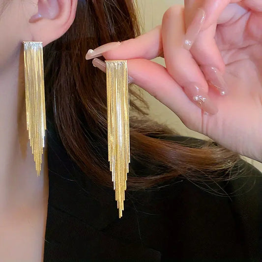 Elegant Party-Wear Drop Earrings Stainless Steel Chain Tassel Design Dangle