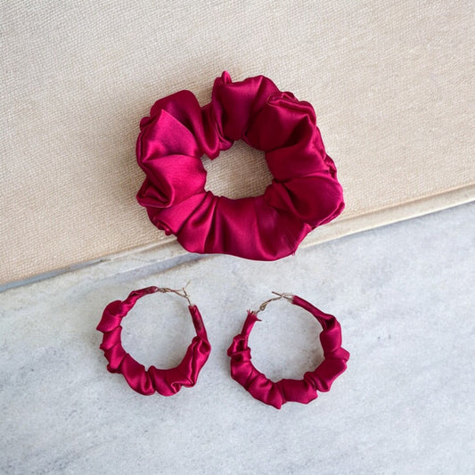 Fuchsia Flair Scrunchie Hoop earring set