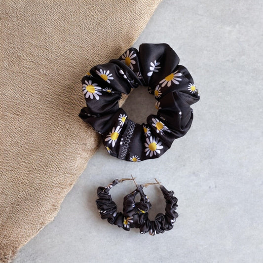 Meadow Glow Daisy Scrunchie Hoop earring set