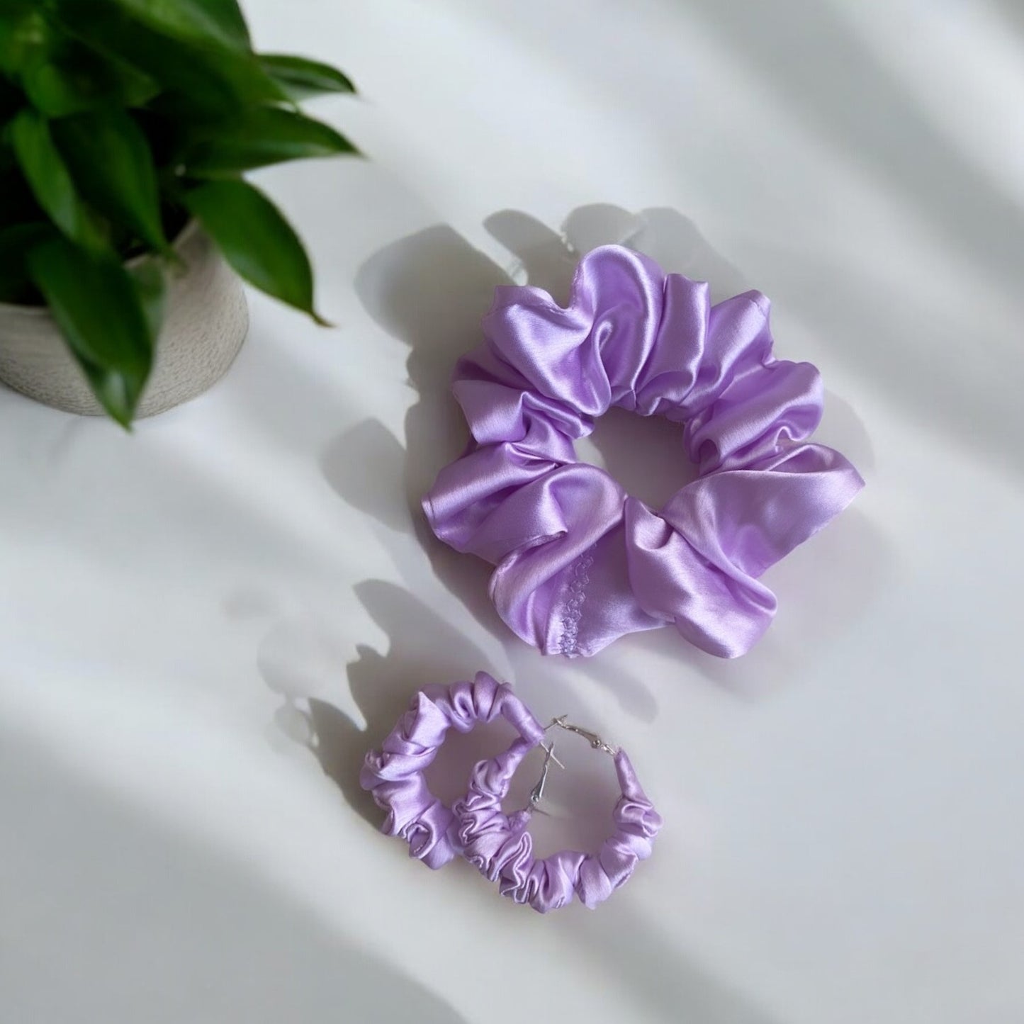 Lilac Charm Scrunchie Hoop earring set