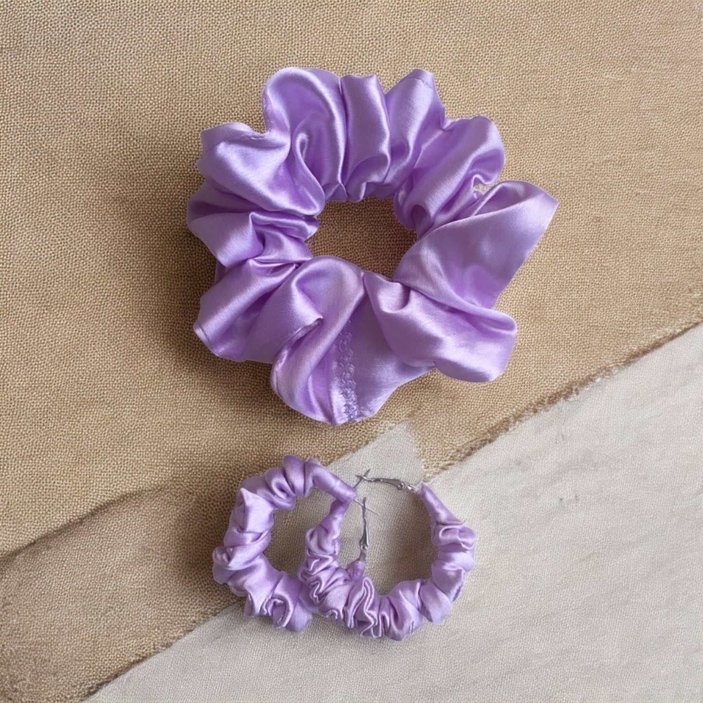 Lilac Charm Scrunchie Hoop earring set