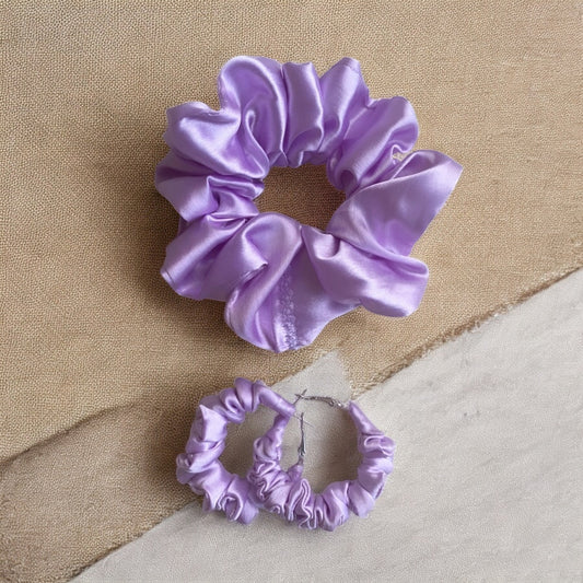 Lilac Charm Scrunchie Hoop earring set